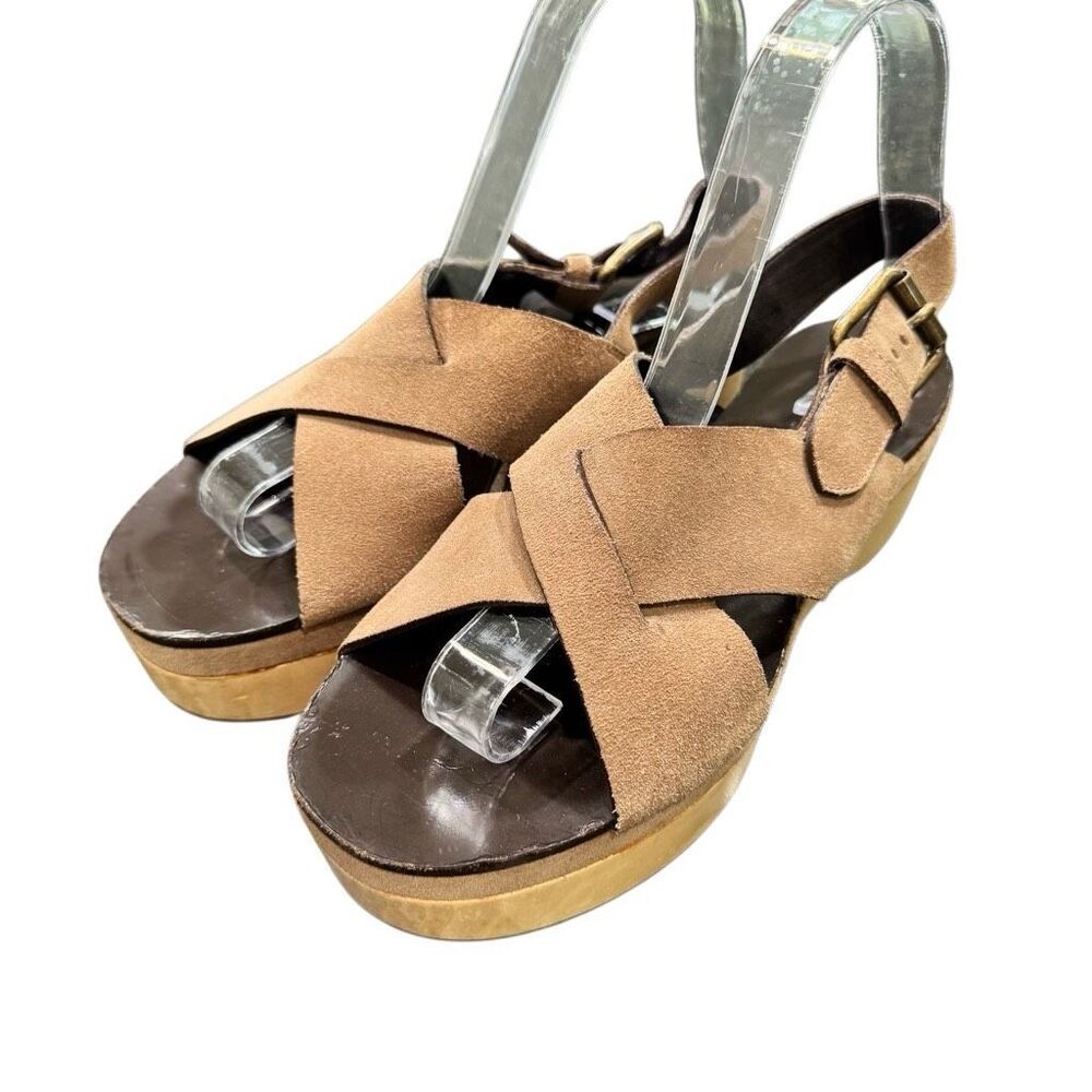 Rochas (Italy) Suede Cross Strap Platform Sandals. Size 38/US 8